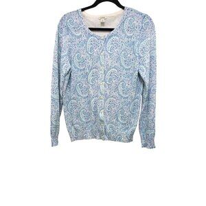 L.L. Bean Women's Medium Button-Up Cardigan Sweater Paisley Print